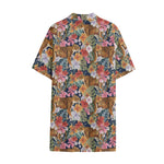 Flower And Tiger Pattern Print Cotton Hawaiian Shirt