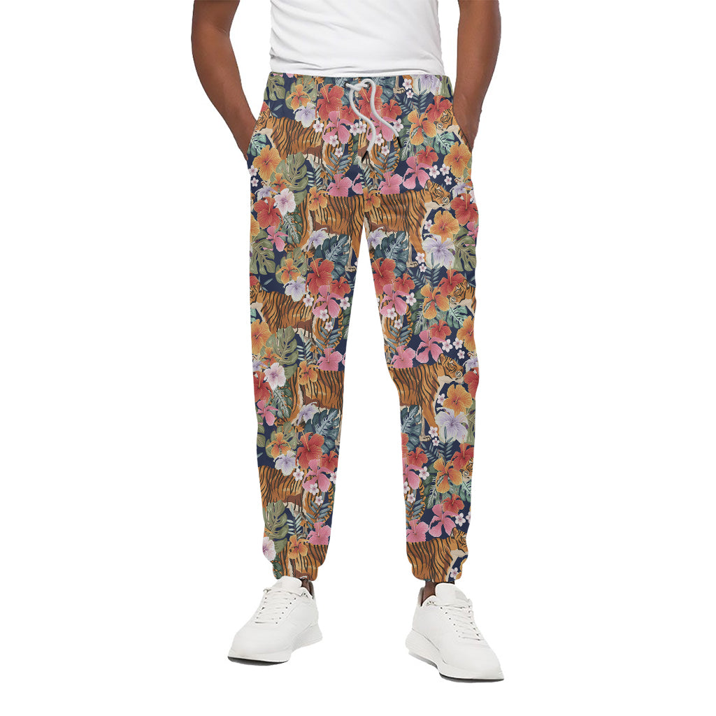 Flower And Tiger Pattern Print Cotton Pants