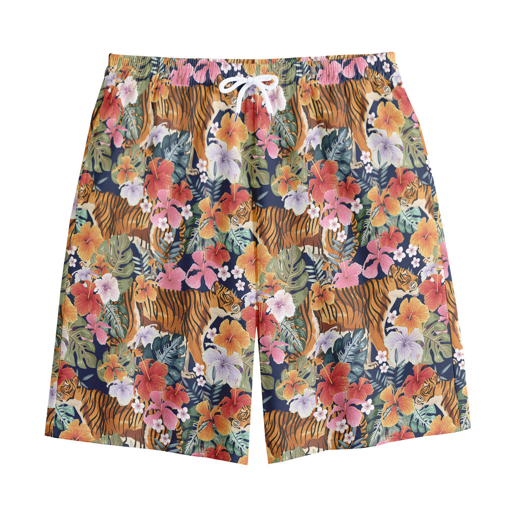Flower And Tiger Pattern Print Cotton Shorts