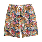 Flower And Tiger Pattern Print Cotton Shorts