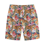 Flower And Tiger Pattern Print Cotton Shorts