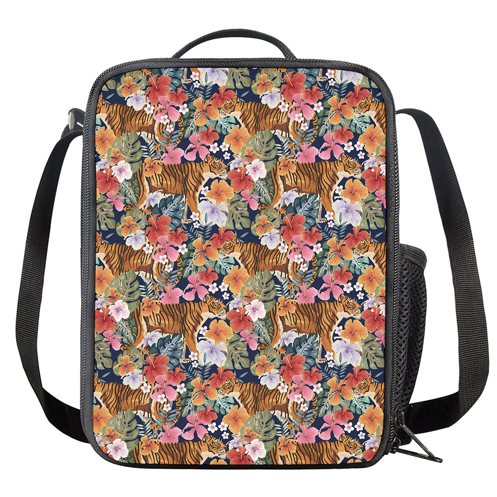 Flower And Tiger Pattern Print Crossbody Lunch Bag