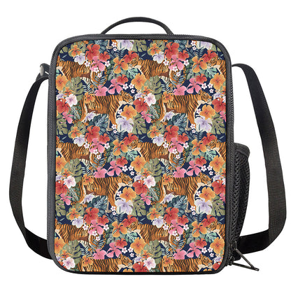 Flower And Tiger Pattern Print Crossbody Lunch Bag