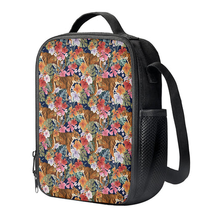 Flower And Tiger Pattern Print Crossbody Lunch Bag