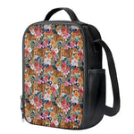 Flower And Tiger Pattern Print Crossbody Lunch Bag