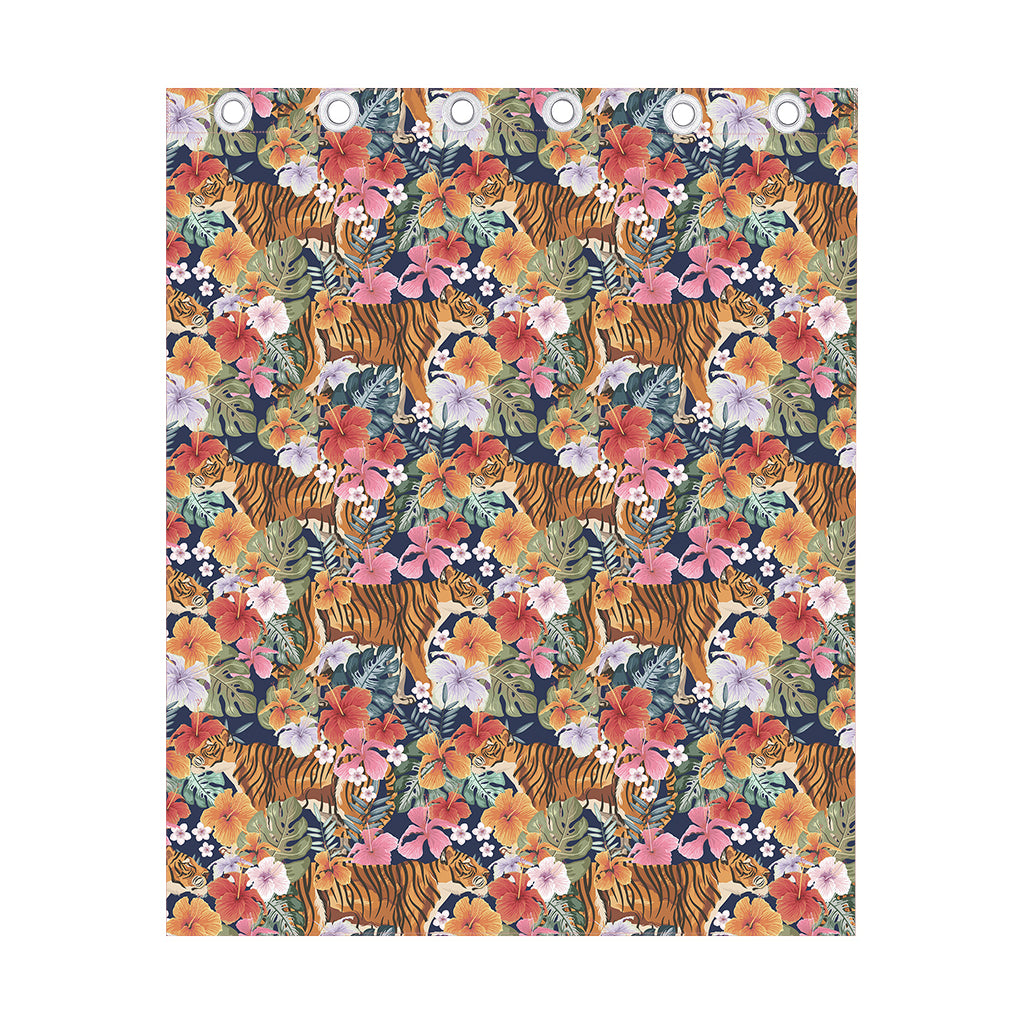 Flower And Tiger Pattern Print Curtain