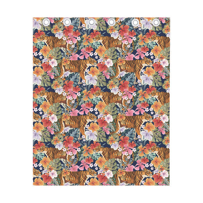 Flower And Tiger Pattern Print Curtain