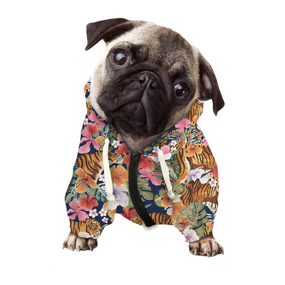 Flower And Tiger Pattern Print Dog Zip Up Hoodie