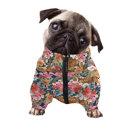 Flower And Tiger Pattern Print Dog Zip Up Jacket