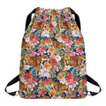 Flower And Tiger Pattern Print Drawstring Backpack