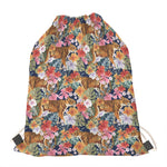 Flower And Tiger Pattern Print Drawstring Bag