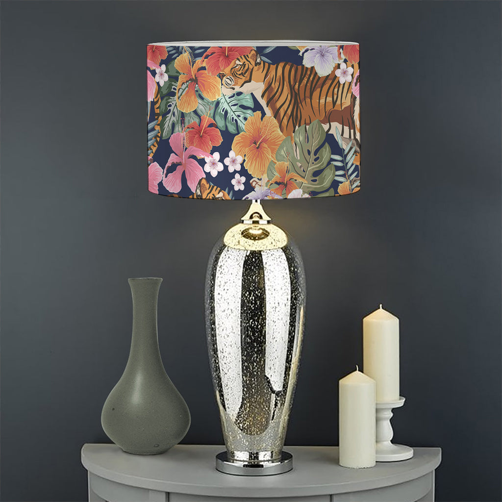 Flower And Tiger Pattern Print Drum Lamp Shade