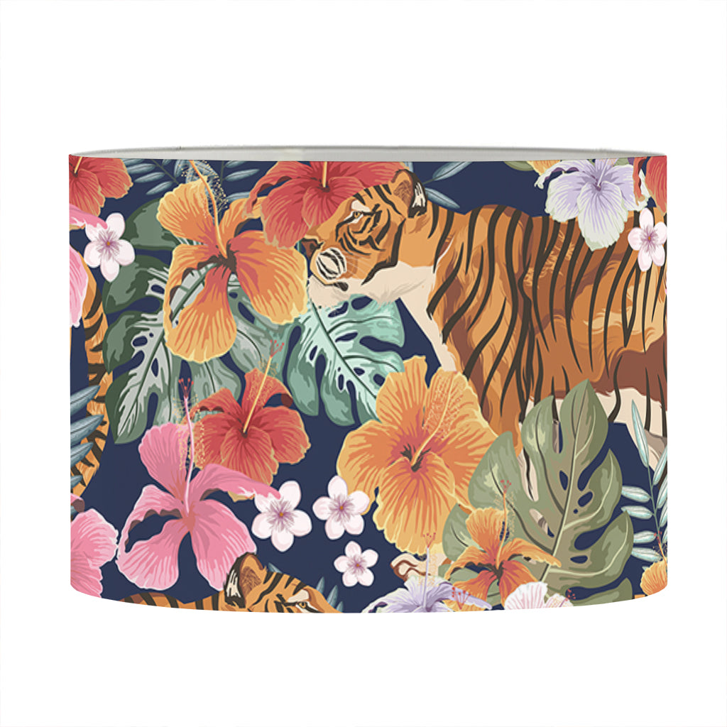 Flower And Tiger Pattern Print Drum Lamp Shade