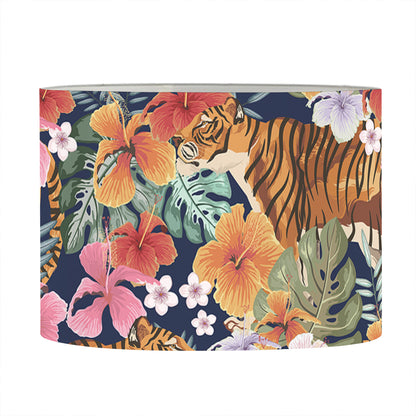 Flower And Tiger Pattern Print Drum Lamp Shade