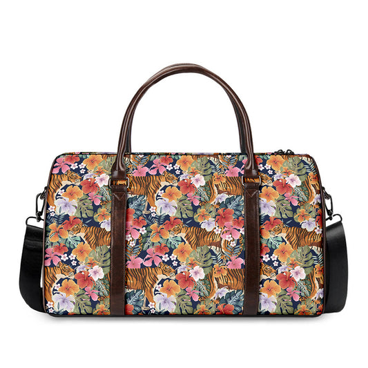 Flower And Tiger Pattern Print Duffle Bag