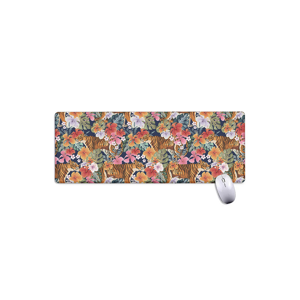 Flower And Tiger Pattern Print Extended Mouse Pad