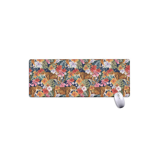 Flower And Tiger Pattern Print Extended Mouse Pad