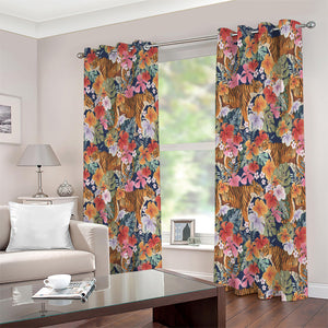Flower And Tiger Pattern Print Extra Wide Grommet Curtains
