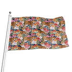 Flower And Tiger Pattern Print Flag