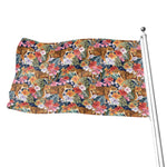 Flower And Tiger Pattern Print Flag