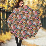 Flower And Tiger Pattern Print Foldable Umbrella
