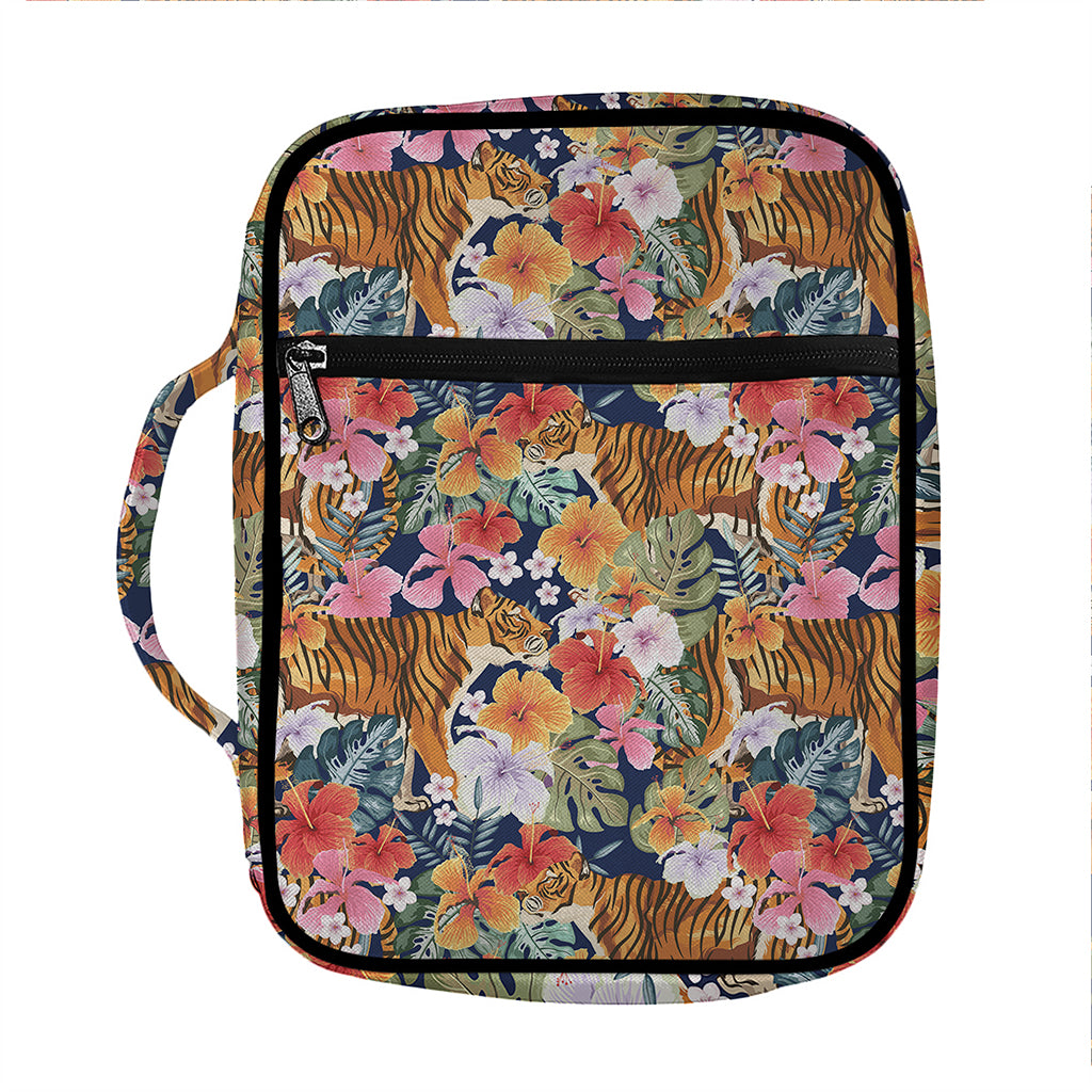 Flower And Tiger Pattern Print Front Pocket Bible Bag