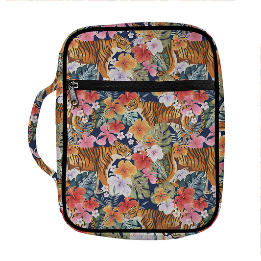 Flower And Tiger Pattern Print Front Pocket Bible Bag