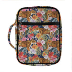 Flower And Tiger Pattern Print Front Pocket Bible Bag