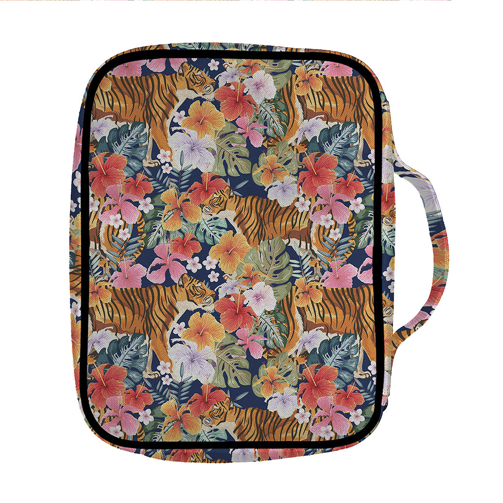Flower And Tiger Pattern Print Front Pocket Bible Bag