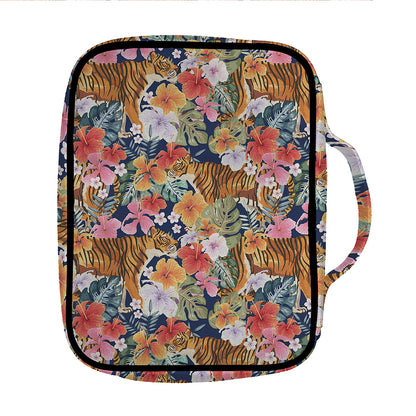 Flower And Tiger Pattern Print Front Pocket Bible Bag