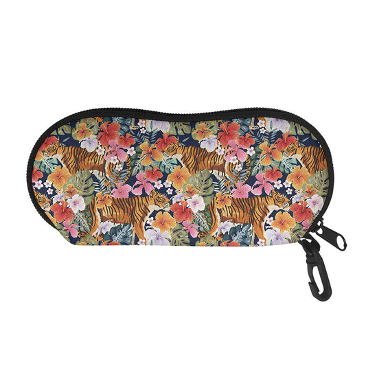 Flower And Tiger Pattern Print Glasses Case