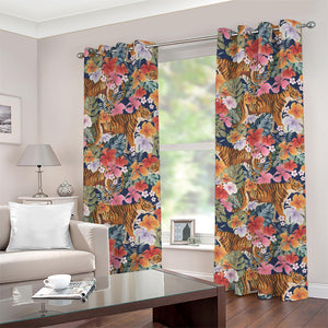 Flower And Tiger Pattern Print Grommet Curtains