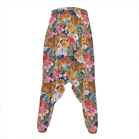 Flower And Tiger Pattern Print Hammer Pants