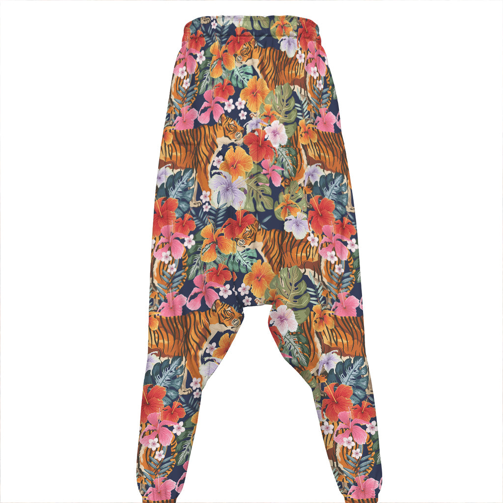 Flower And Tiger Pattern Print Hammer Pants