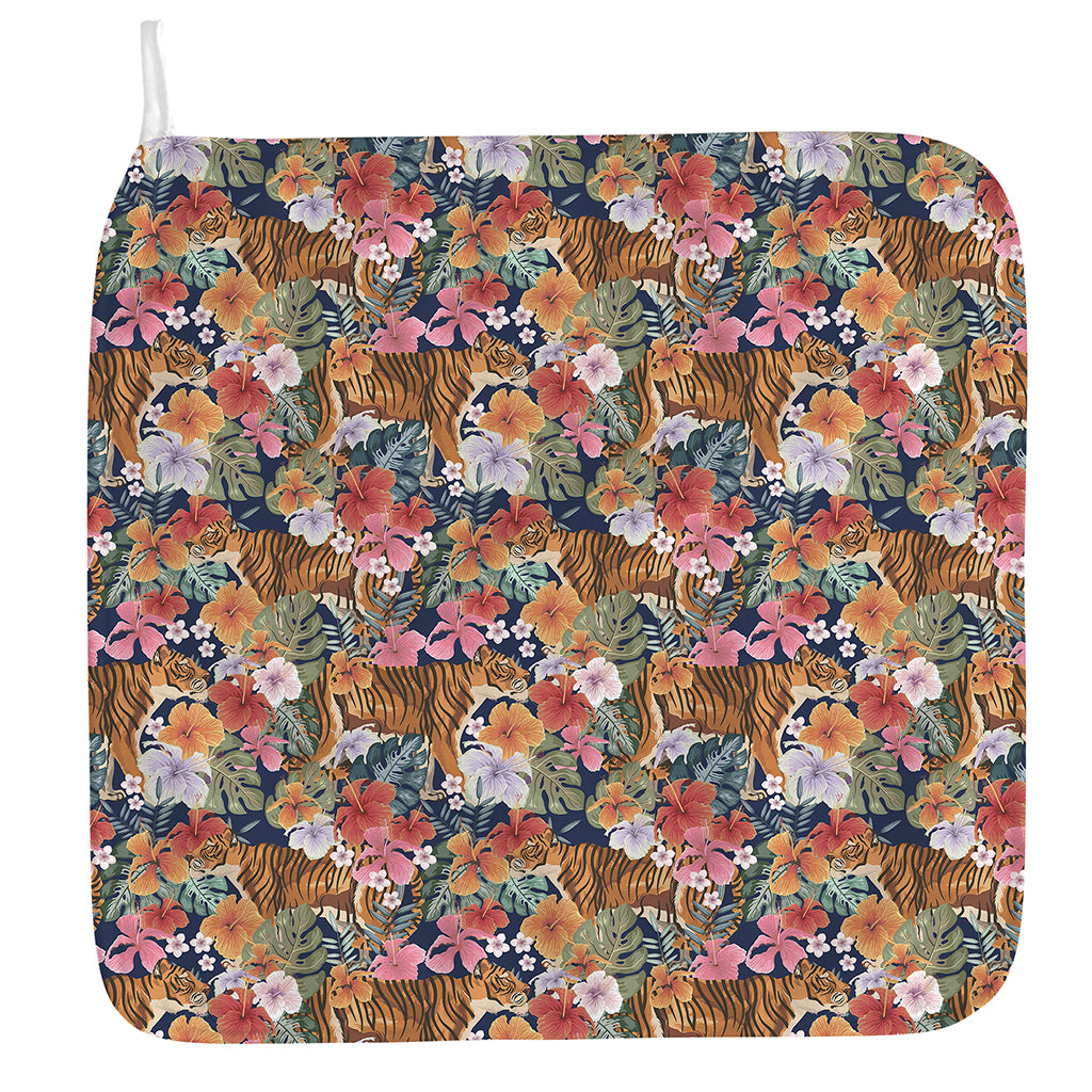 Flower And Tiger Pattern Print Hand Towel