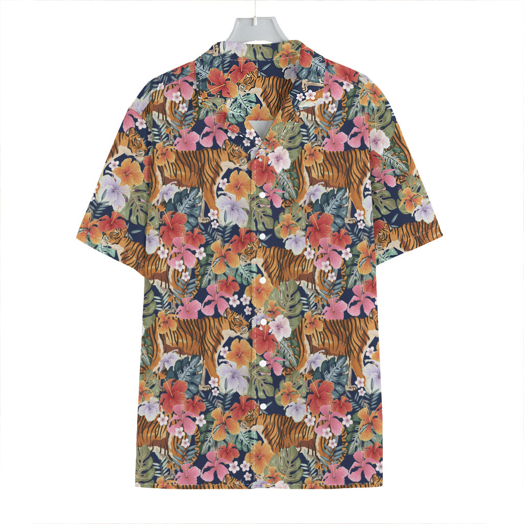 Flower And Tiger Pattern Print Hawaiian Shirt