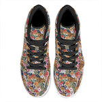 Flower And Tiger Pattern Print High Top Leather Sneakers