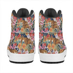 Flower And Tiger Pattern Print High Top Leather Sneakers