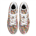 Flower And Tiger Pattern Print High Top Leather Sneakers