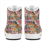 Flower And Tiger Pattern Print High Top Leather Sneakers