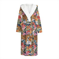 Flower And Tiger Pattern Print Hooded Bathrobe
