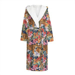 Flower And Tiger Pattern Print Hooded Bathrobe