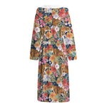 Flower And Tiger Pattern Print Hooded Bathrobe