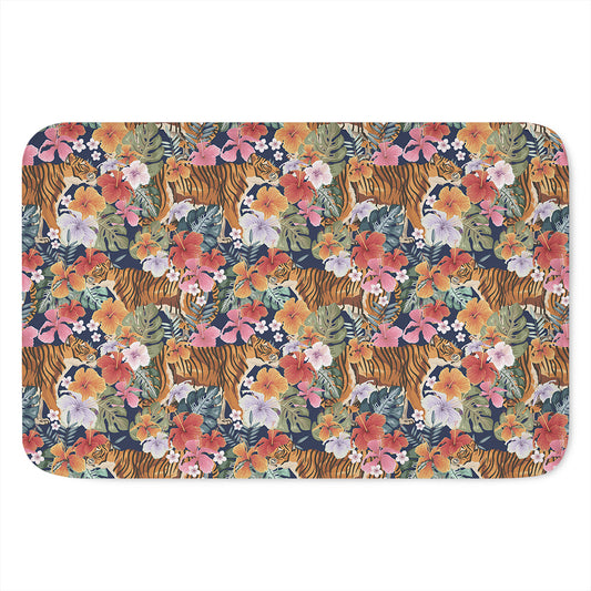 Flower And Tiger Pattern Print Indoor Door Mat