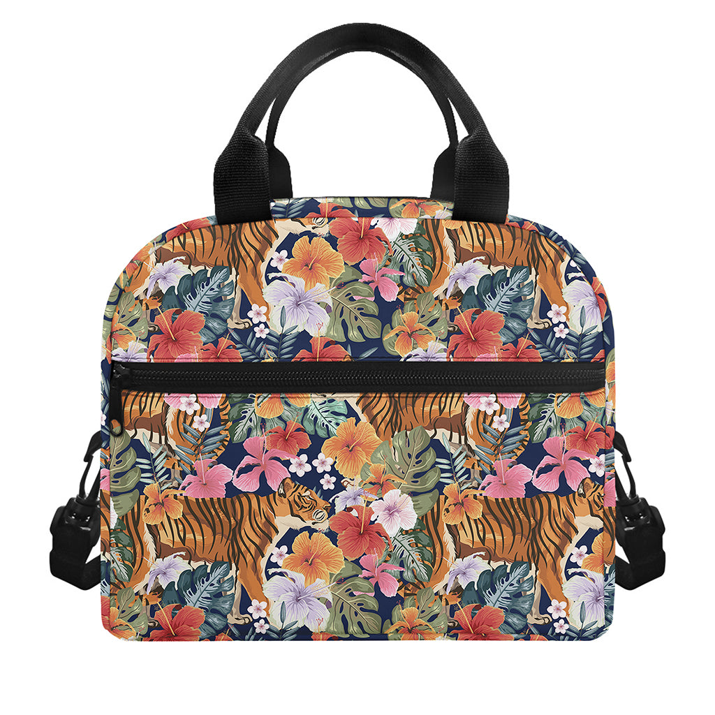 Flower And Tiger Pattern Print Insulated Lunch Bag