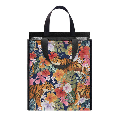 Flower And Tiger Pattern Print Insulated Lunch Tote