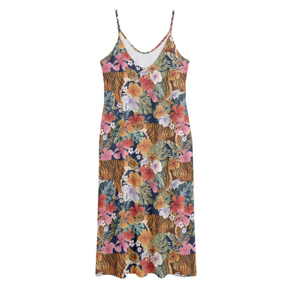 Flower And Tiger Pattern Print Jersey Midi Cami Dress