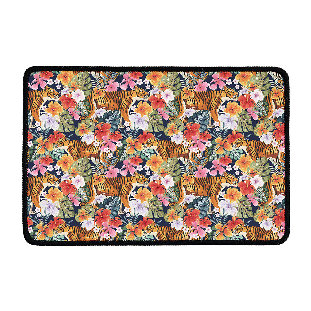 Flower And Tiger Pattern Print Kitchen Mat