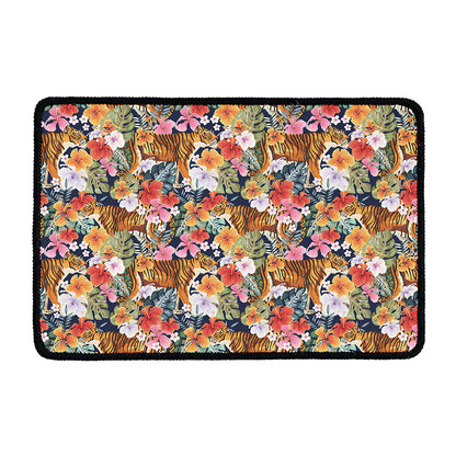 Flower And Tiger Pattern Print Kitchen Mat