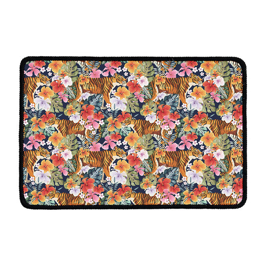 Flower And Tiger Pattern Print Kitchen Mat